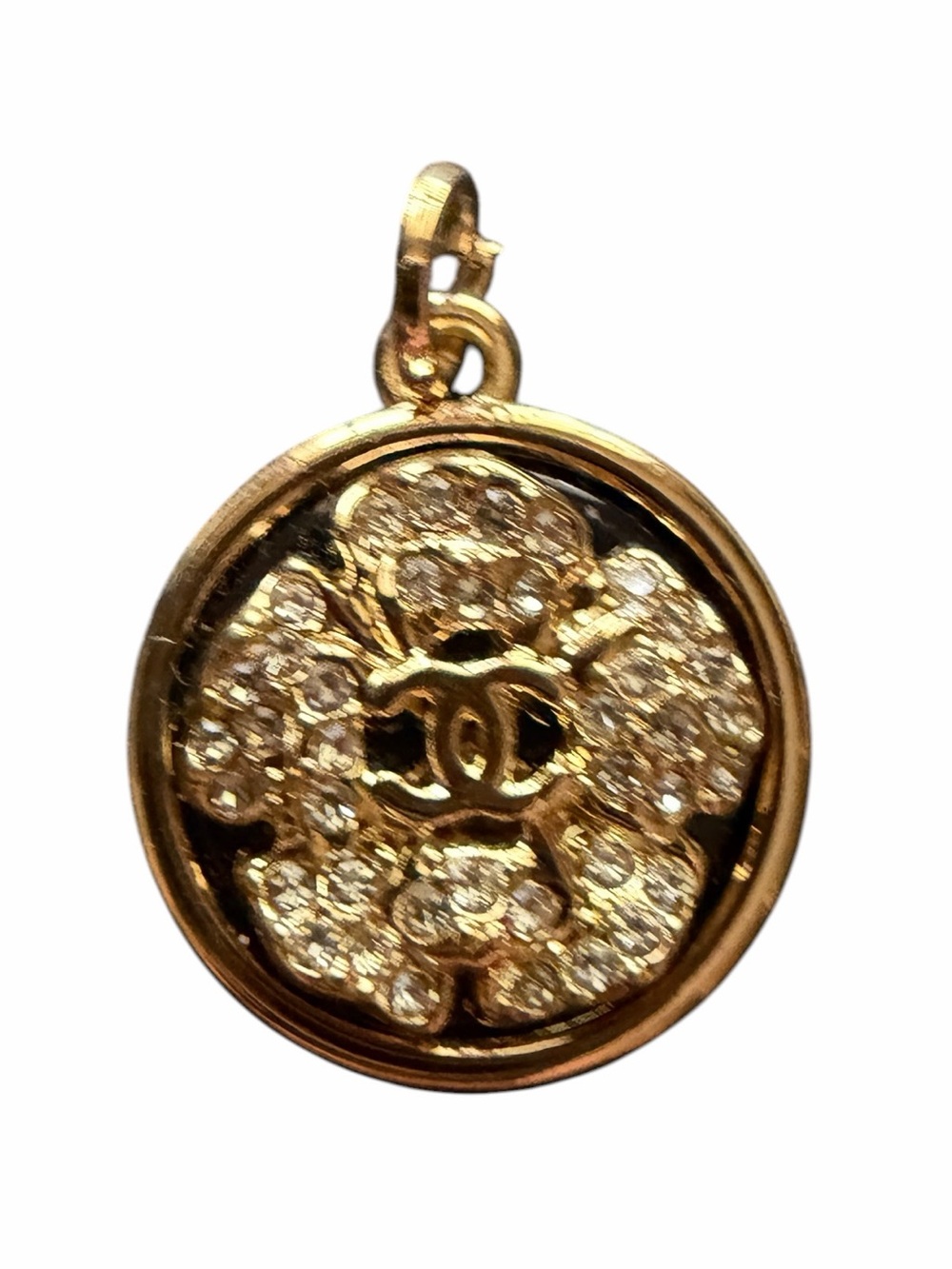Authentic Vintage Chanel Upcycled Crystal Camelia Flower Pendant Charm- stamped